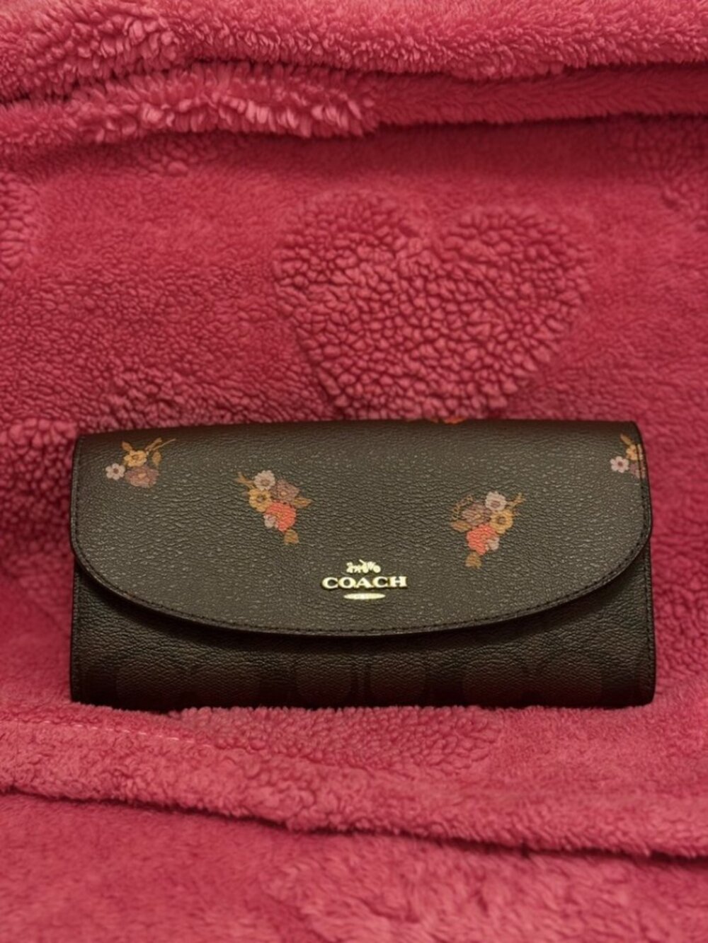 COACH Brown Signature Floral Long Wallet 🌸